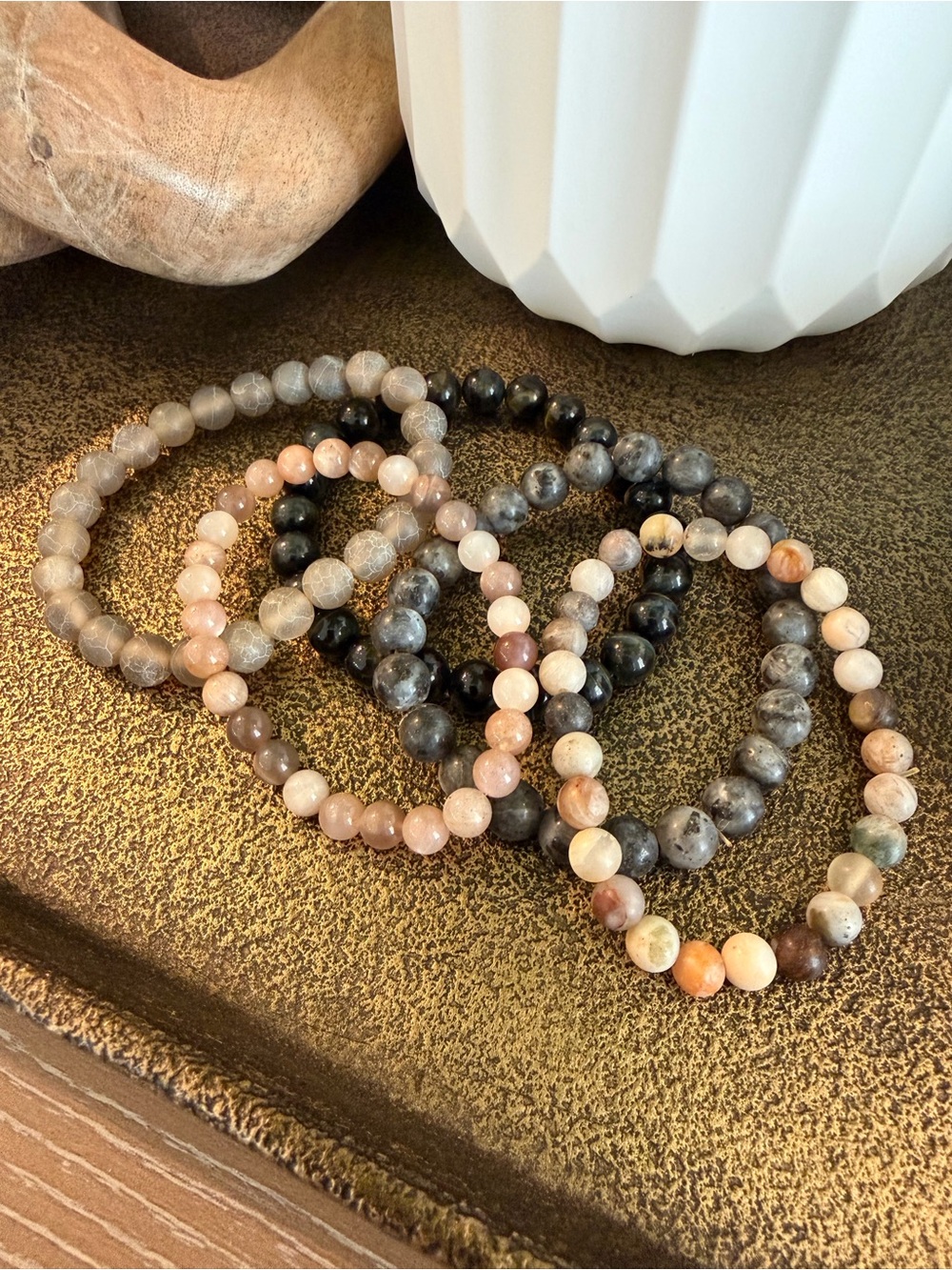 5 Beaded Gemstone Stretch Bracelet - Natural Multi-Color